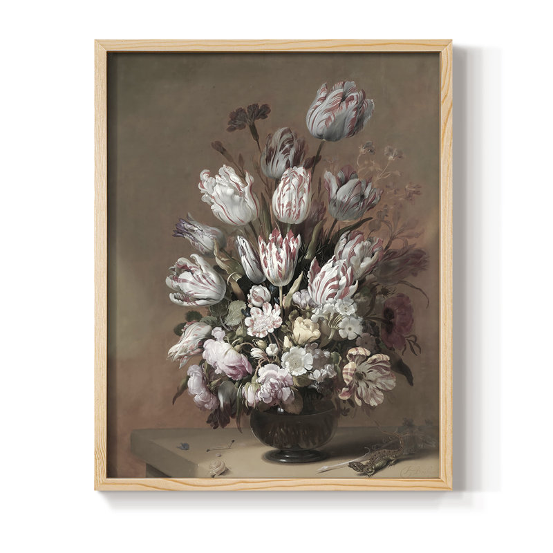 «Vintage Floral Print», reproduction encadrée en bois massif, Naturel, H 21 po x l 17 po