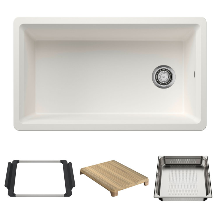 Inteos SILGRANIT 33" Single Bowl Reversible Undermount Workstation Kitchen Sink