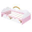 Lit plateforme enchanteur avec nuages et décor arc-en-ciel, parfait pour l'imagination des enfants et l'esthétique de la chambre à coucher, avec tiroirs de rangement
