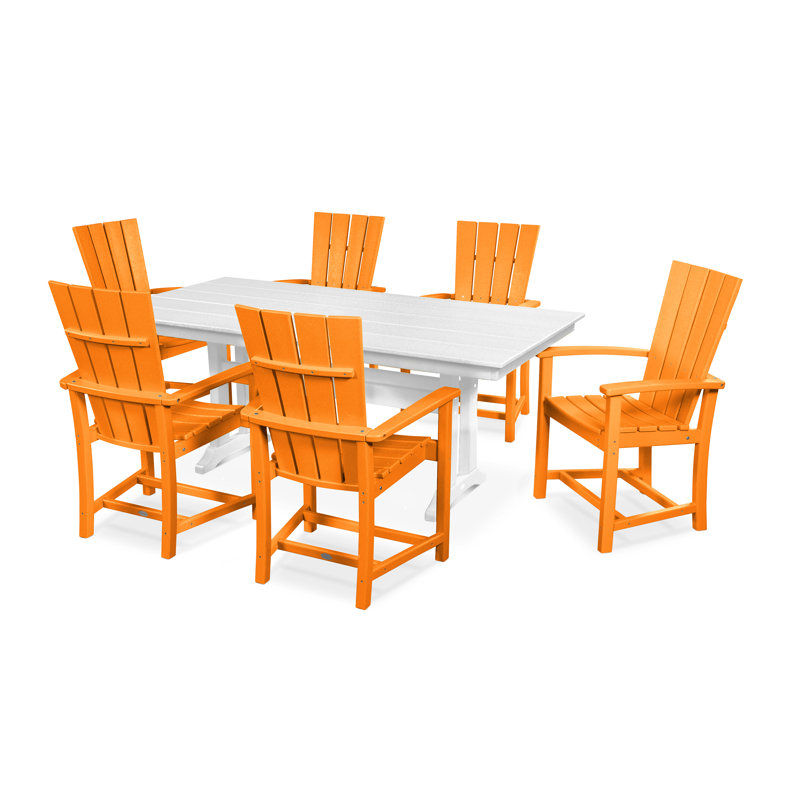 Ensemble repas de style campagnard 7 pièces POLYWOOD Quattro, Tangerine / blanc