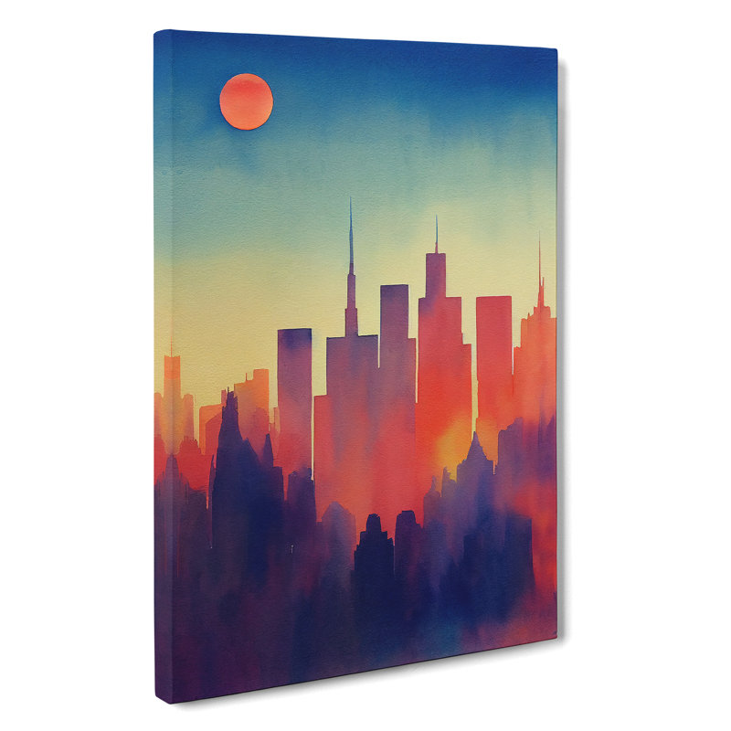 City Skyline Watercolour No.5 - Wall Art, Wrapped Canvas, 50cm H x 35cm W x 3cm D, White