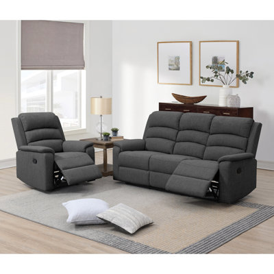 Fauteuil inclinable en toile de jute gris foncé, style moderne, dossier et siège rembourrés, rembourré et accoudoir, fauteuil de salon avec revêtement, mouvement manuel, accoudoir rembourré pour