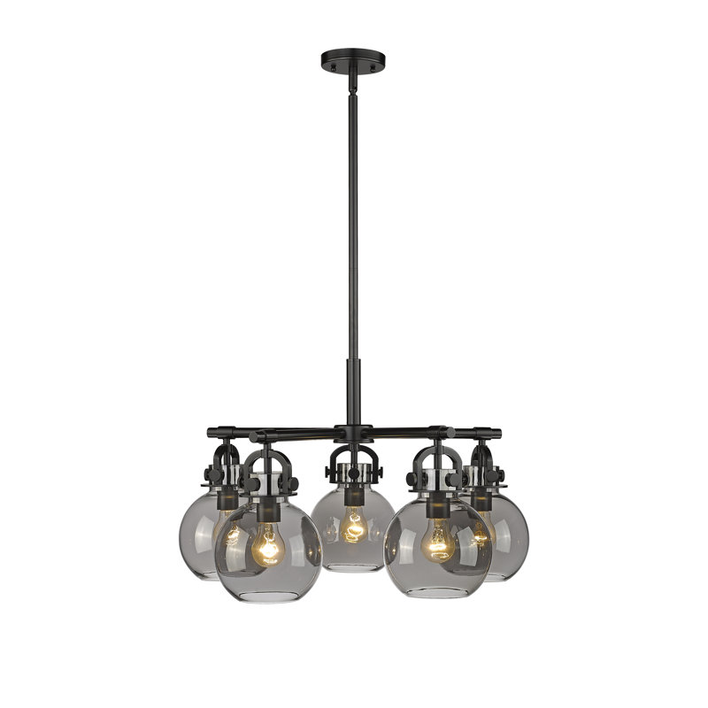 Lustre suspendu 5 lumières Ziyi, Plaqué couleur fumée, Noir mat