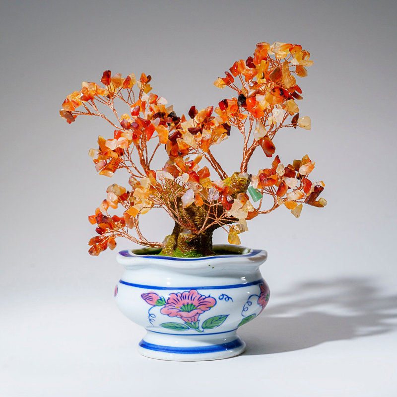 Genuine Carnelian Bonsai Tree In Round Ceramic Pot (8.5€ Tall)