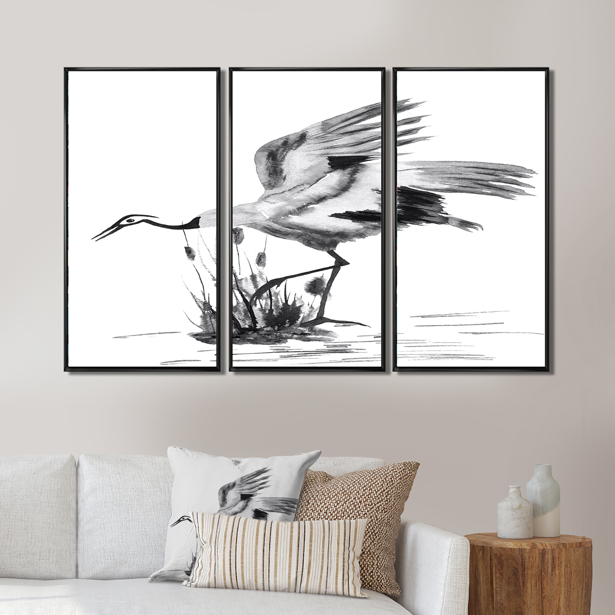 Winston Porter Japanese Crane Bird - Traditional Framed Canvas Wall Art ...