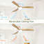 Ventilateur de plafond intelligent 52 pouces avec télécommande 6 vitesses et 3 pales en bois massif réversible pour moteur DC-517332043-517332041