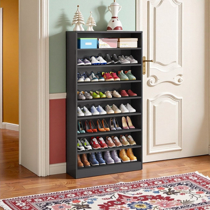 31.49" Wide 9-Tier Freestanding Shoe Storage Cabinet Premium Wood Holds 40 Pairs, Black
