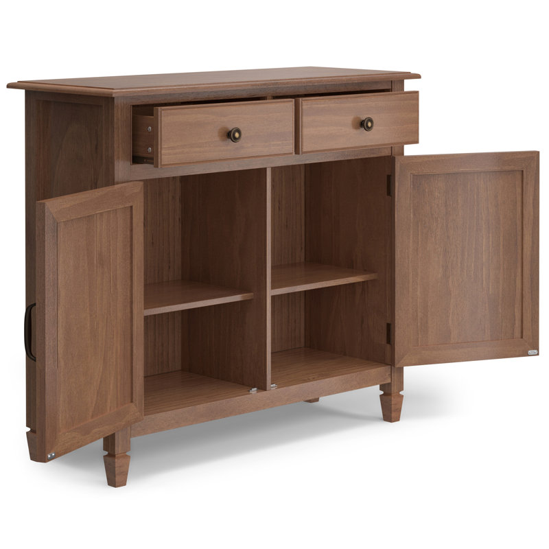 Connaught 40"W Solid Wood 2-Shelf Entryway Storage Cabinet with 2 Storage Drawers, Medium Saddle Brown