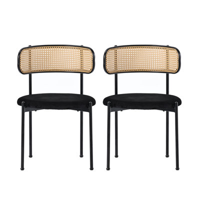 53cm H Tufted Velvet Upholstered Metal Armchair in Black
