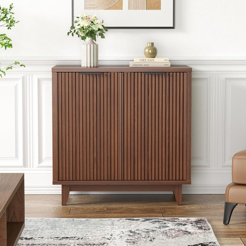 Fluted 2-Door Sideboard Buffet Cabinet, Mid-Century Accent Storage With Adjustable Shelves
