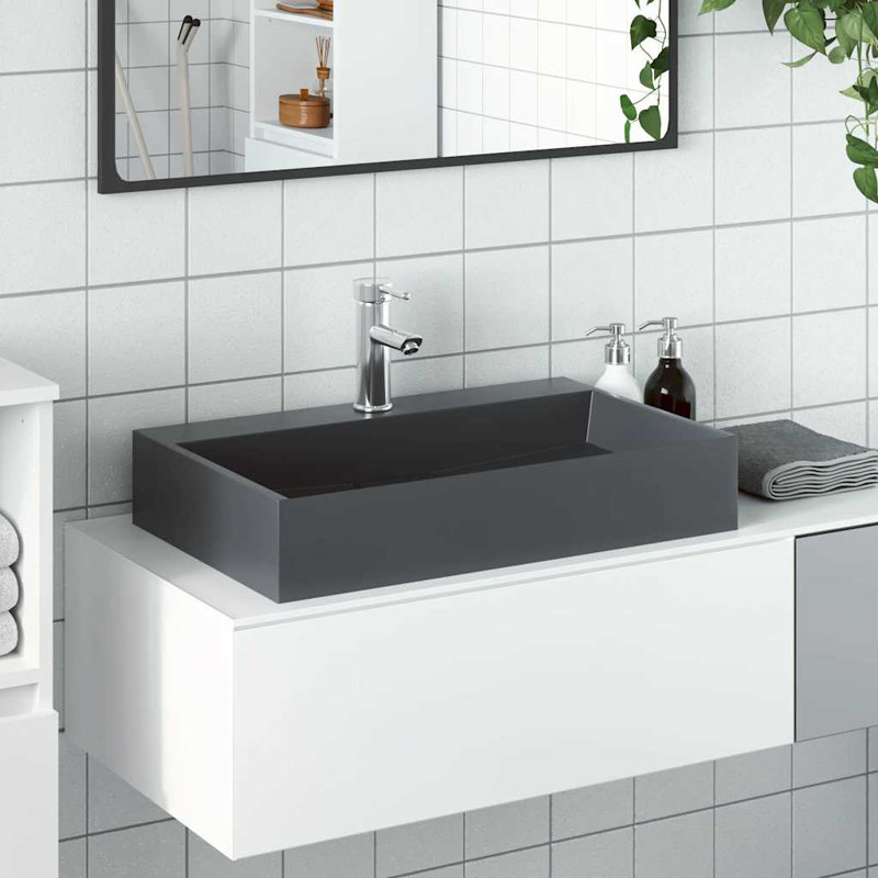 Wash Basin Mineral Cast/Marble Cast, Anthracite, 11cm H  x 60cm W  x 60cm D