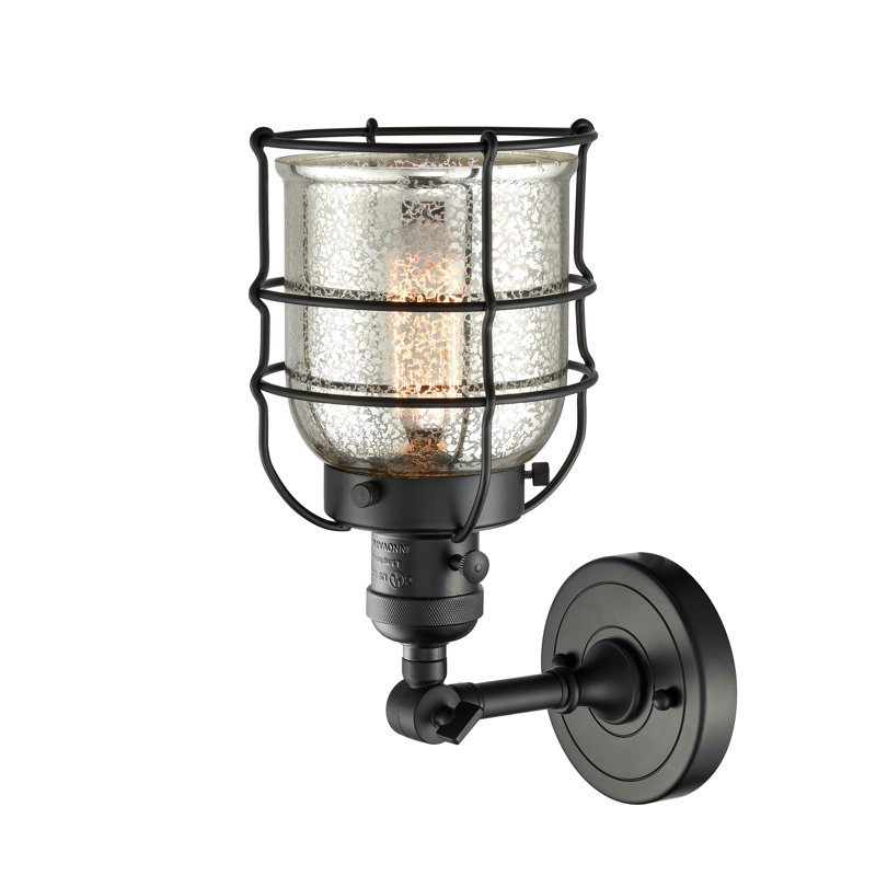 Bell Cage - 1 Light 6" Sconce, 3.5 Watt Vintage LED Bulb, Silver Mercury, Matte Black