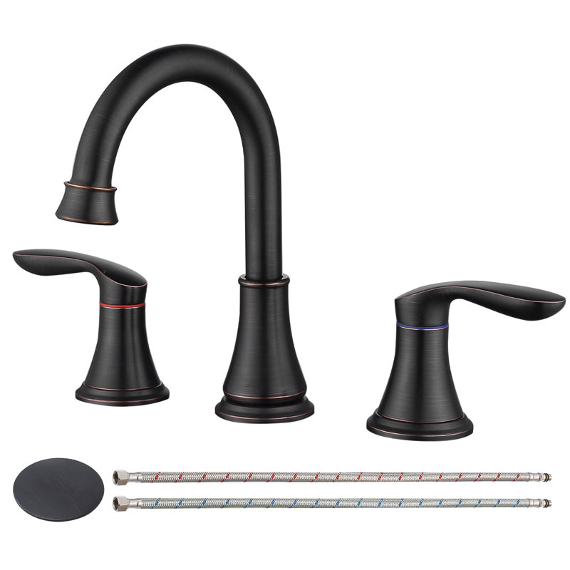 8 Inch 2-Handle Widespread Bathroom Sink Faucet 360° Swivel Vanity Sink with Pop Up Drain and Supply Hoses, Oil Rubbed Bronze