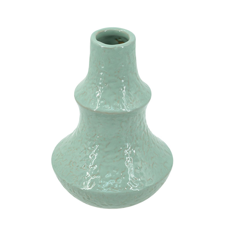 Vase en céramique incurvé D5.5X8 "avec finition bleu clair