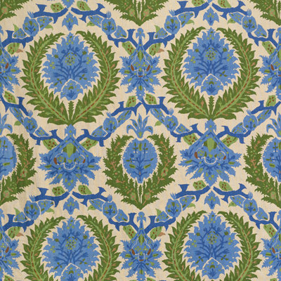 Les Alizes Zenobia Linen Performance Fabric, Canton Blue/Green
