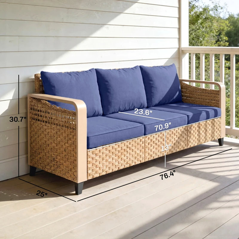 Outdoor Patio Sofa,Garden Rattan Wicker Sofa, Navy