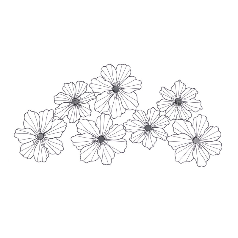 Black Metal Floral Wire Home Wall Decor with Scroll Accents, 43" x 2" x 21", Black