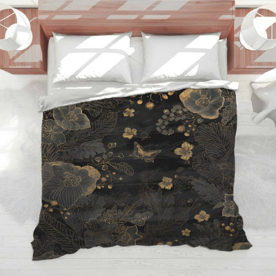 Gold Floral Butterfly Comforter