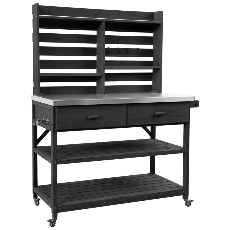 Îlot de cuisine extérieur 64,9 "avec roues verrouillables, Noir