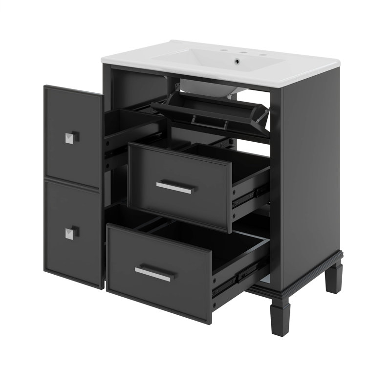 30 Inch Vanity With Sink, Flip-Out Drawer, Black