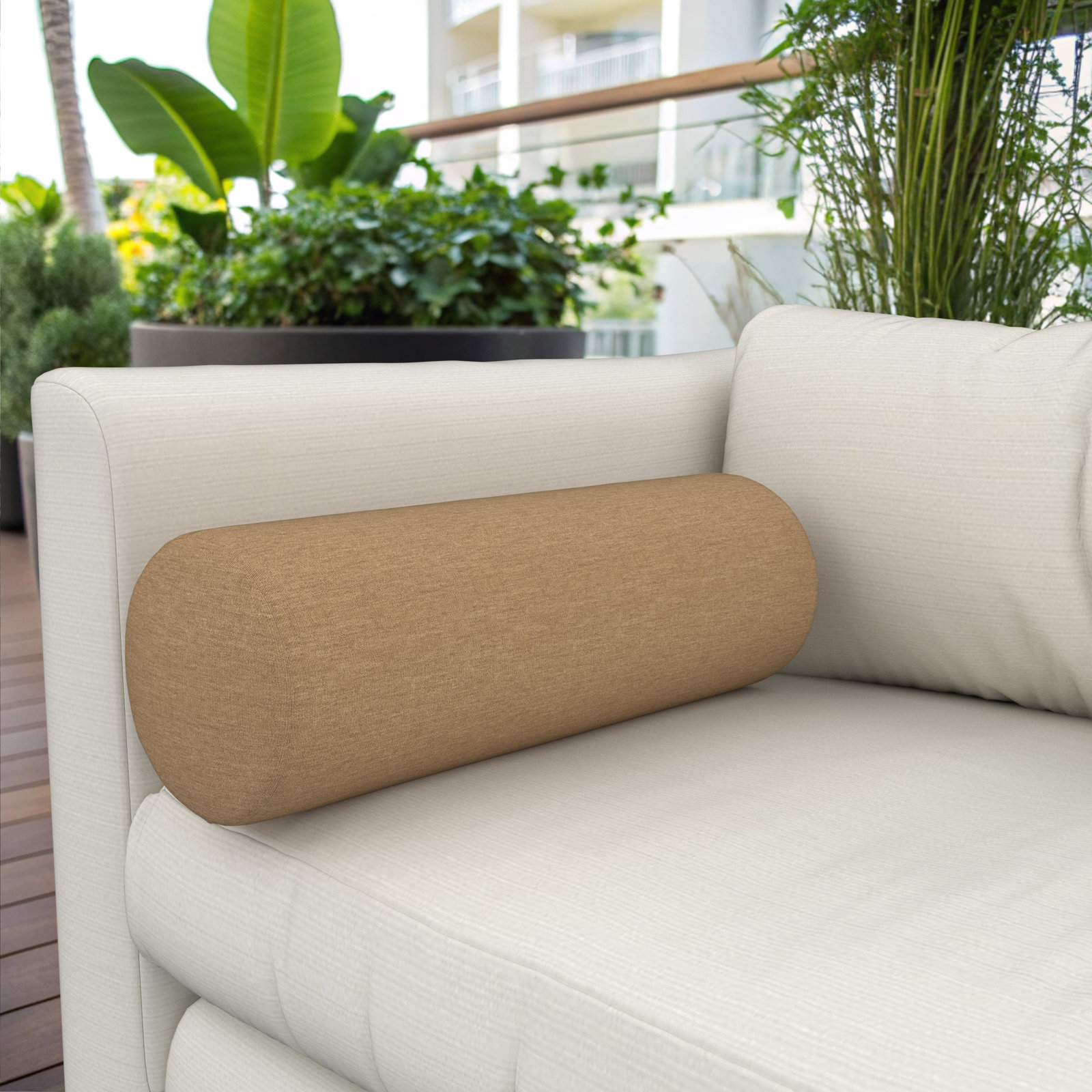 Amala Sunbrella® Throw Pillow, Canvas Heather Beige