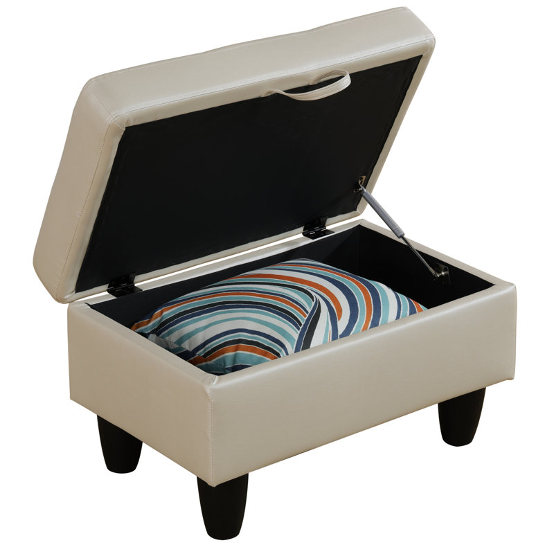 Enitan Faux Leather Ottoman, Pear White, Black