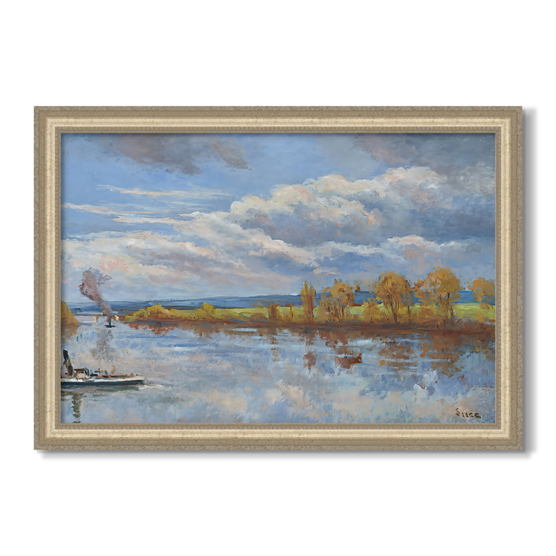 Les rives de la seine, 1893 - Maximilien Luce - Toile encadrée sur mesure, Feuille de champagne en relief, 28 x 40, Non
