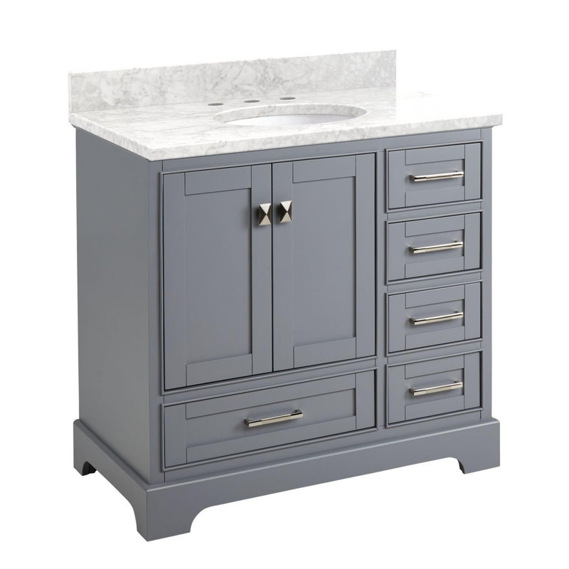 Quen 36" Freestanding Single Basin Vanity Set with Cabinet, Vanity Top, and Oval Undermount Sink, Gray, Brushed Nickel