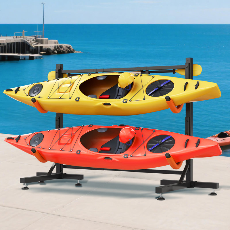  Support de rangement autoportant pour 2 kayaks Leeara, support à largeur réglable avec base en T stable, manchons tubulaires en EVA, pour le garage intérieur et extérieur