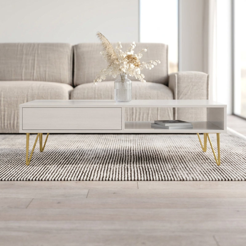 Table basse 51,2 po avec finition ultrabrillante, Blanc