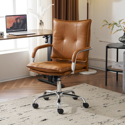 Luxury Faux Leather Office Chair - Padded Arms by Latitude Run