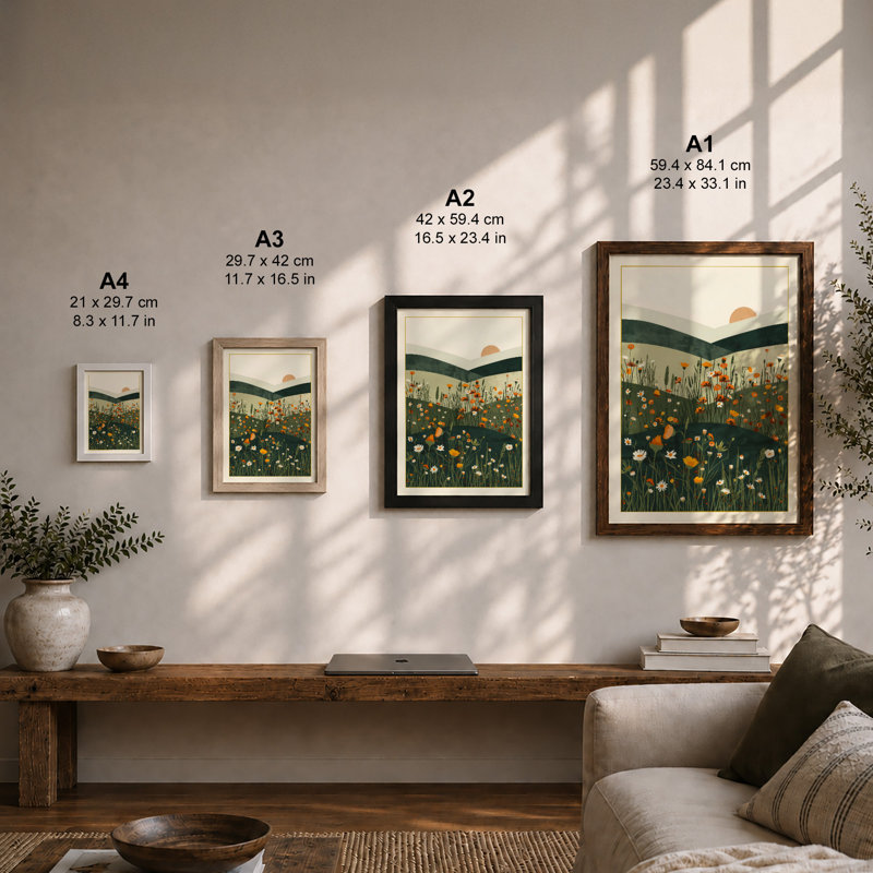 Meadow At Dawn Minimalist - Print, Unframed, A4 - 29.7 x 21.0 cm