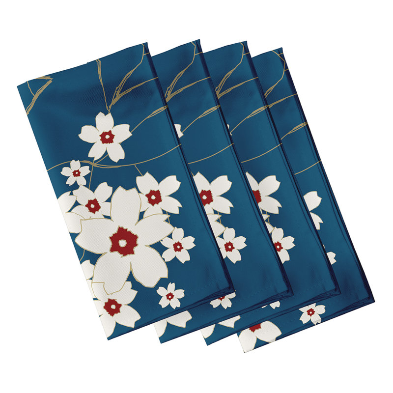 Brainard Polyester Floral Square Napkin, 18" W x 18" L, Teal / Red