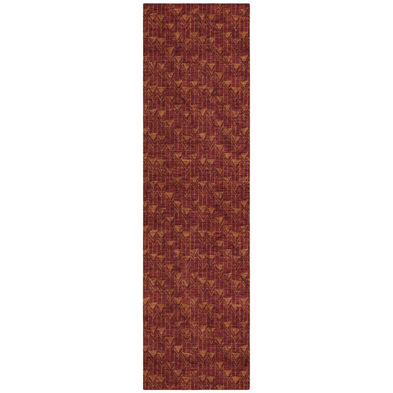 8' Runner Burgundy Geometric Washable Non Skid Indoor Outdoor Runner Rug