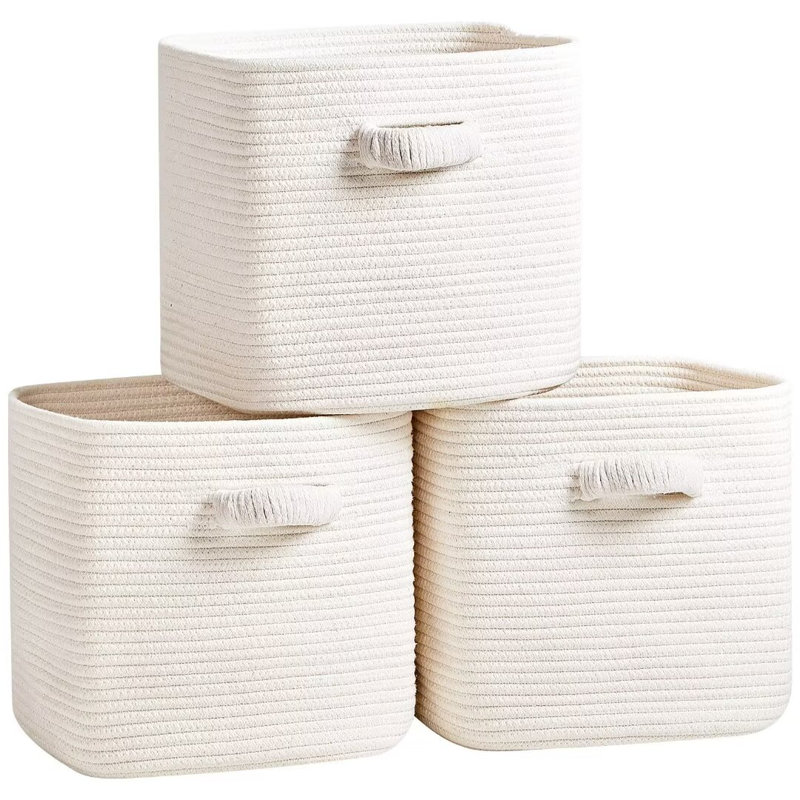 Gracie Oaks Fabric Decorative Basket, White