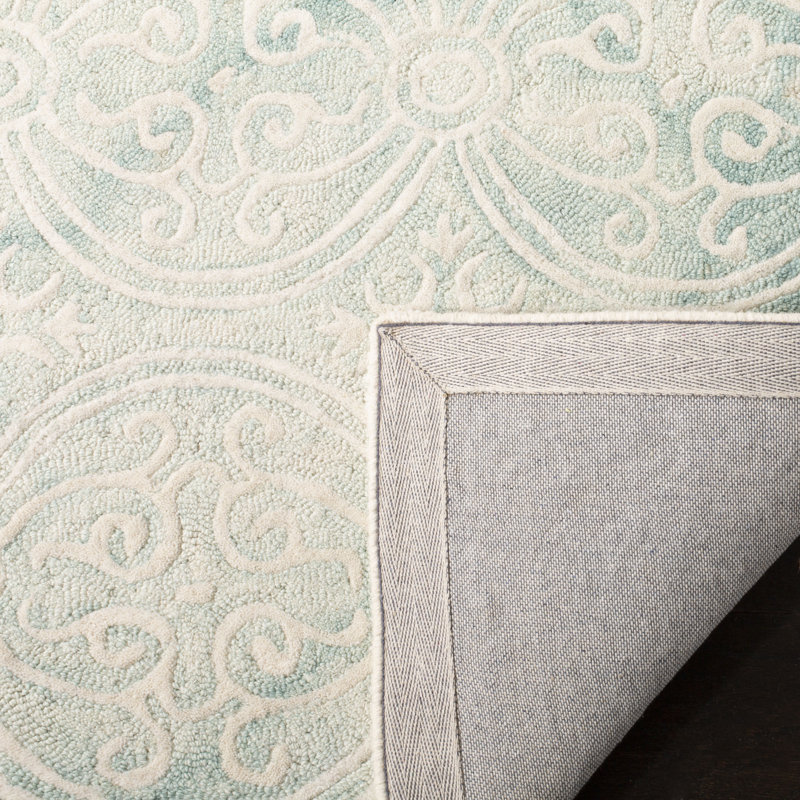 Oakton Hand Tufted Wool/Cotton/Latex Geometric Rug in Light Green/Ivory, Rectangle 5' x 8'