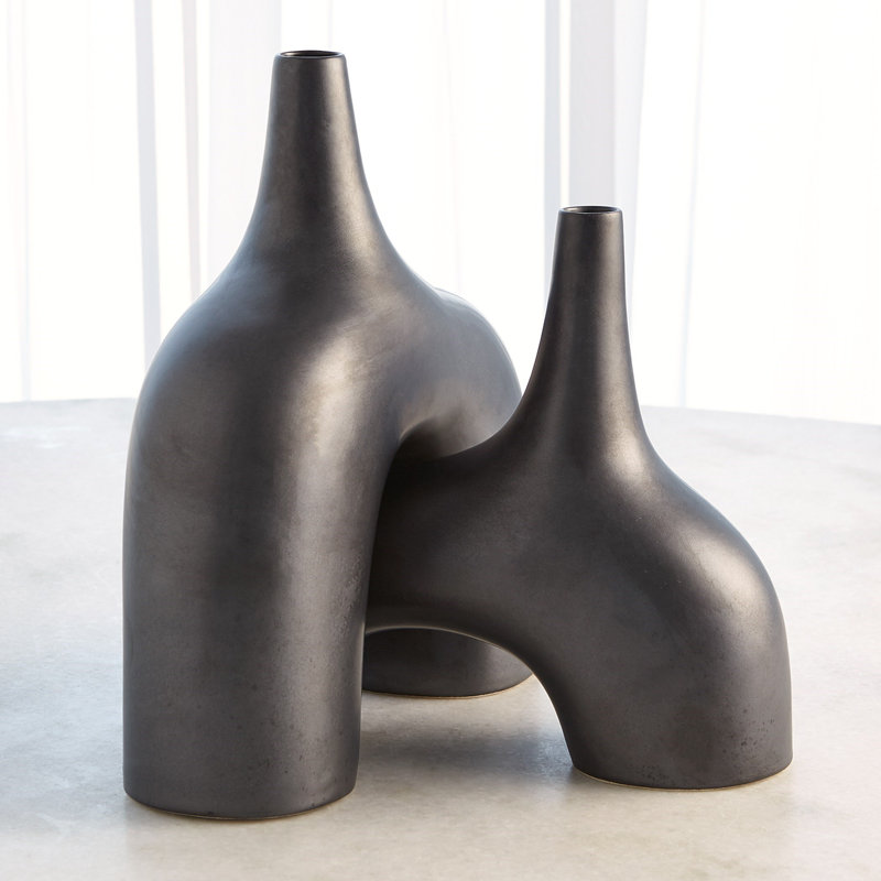 Handmade Earthenware Table Vase, 10" H x 13" W x 4" D, Black