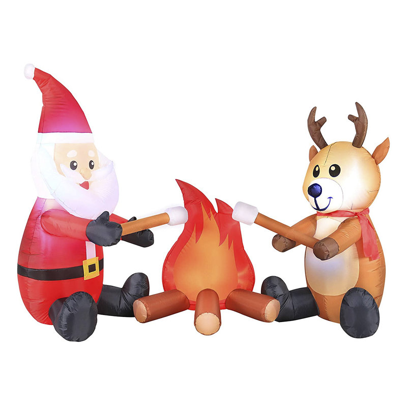 Décoration de Noël feu de camp père Noël et renne