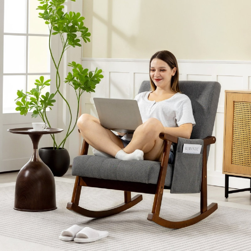Upholstered Side Chair, Grey/Walnut