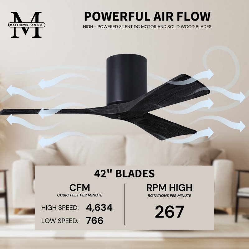 Irene Ceiling Fan, Matte Black, 42", Matte Black