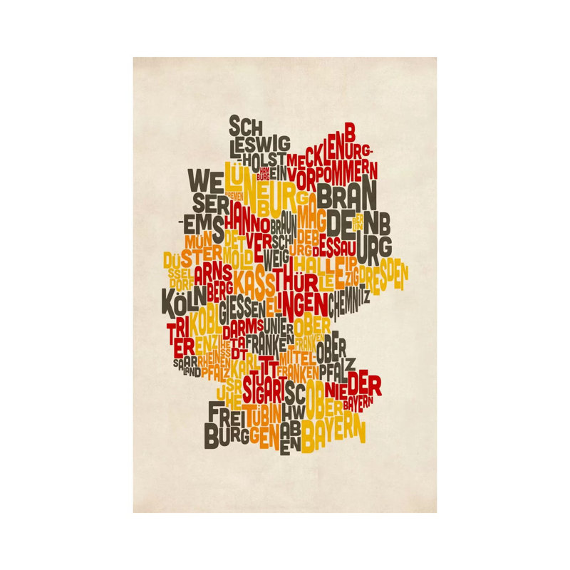 Text Map Of Germany IV by Michael Tompsett - Wrapped Canvas Painting, 20.32 cm H x 30.48 cm W