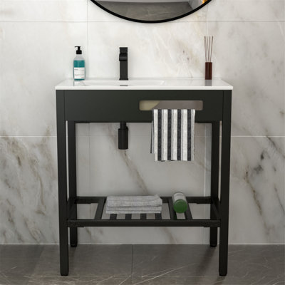 Bathroom Ceramic Console Sink With Overflow And Legs