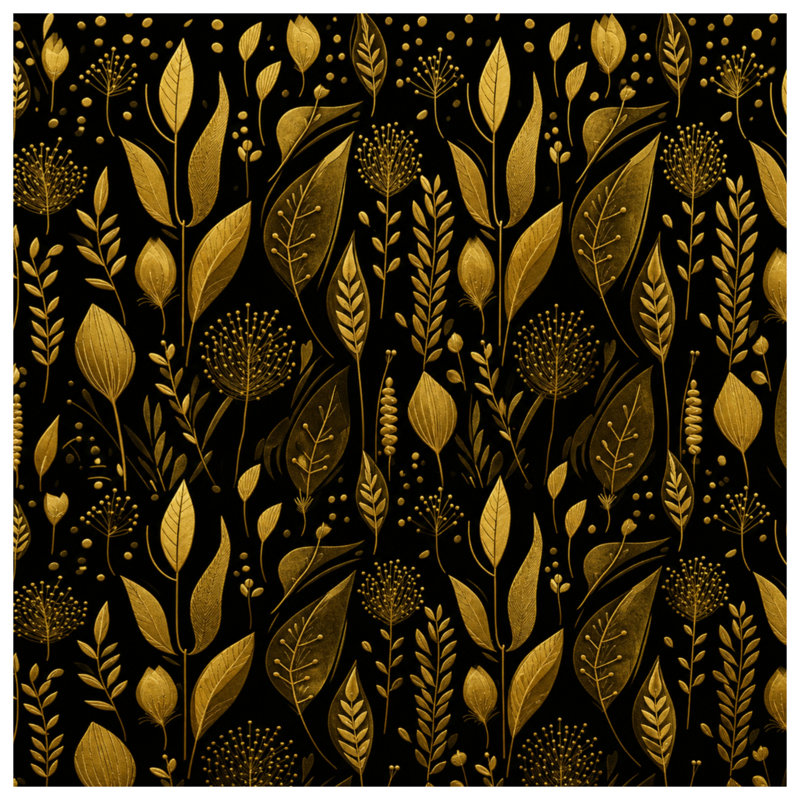 Couvertures dorées à motif botanique, L 50 po x H 60 po
