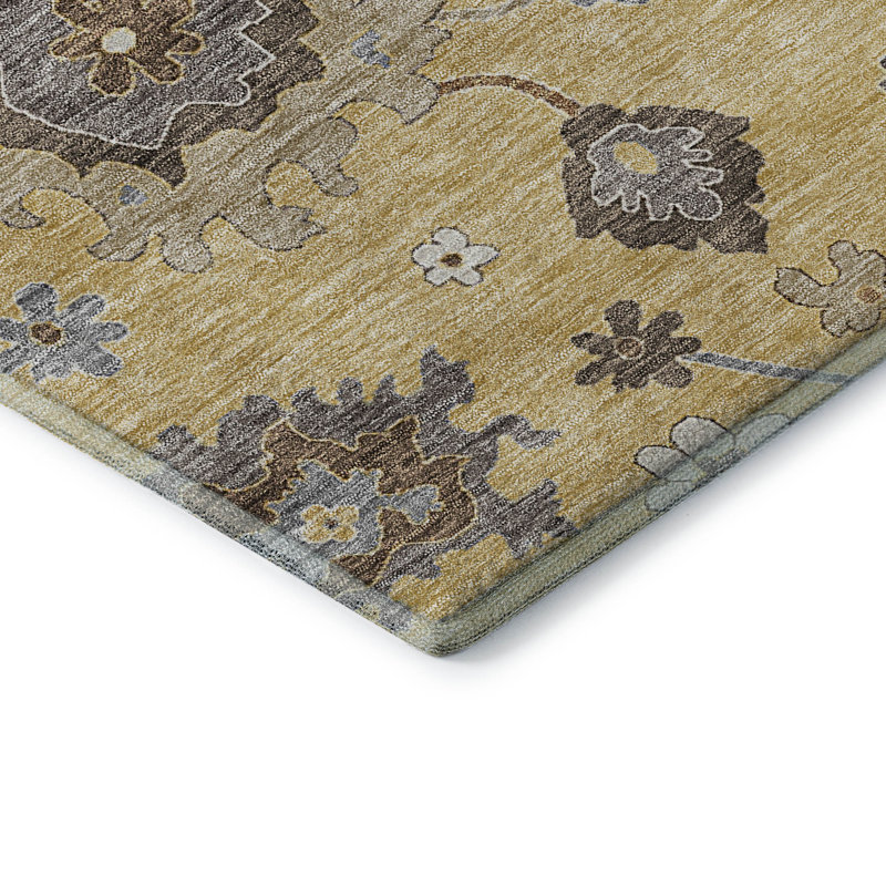 Premium Machine Washable Prisco Gold Rug, Runner 2'3" x 7'6"