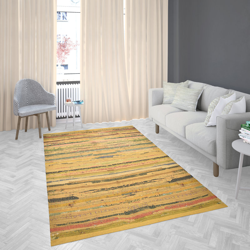 Tapis jaune en coton Stephoe, Rectangle 5 pi x 8 pi