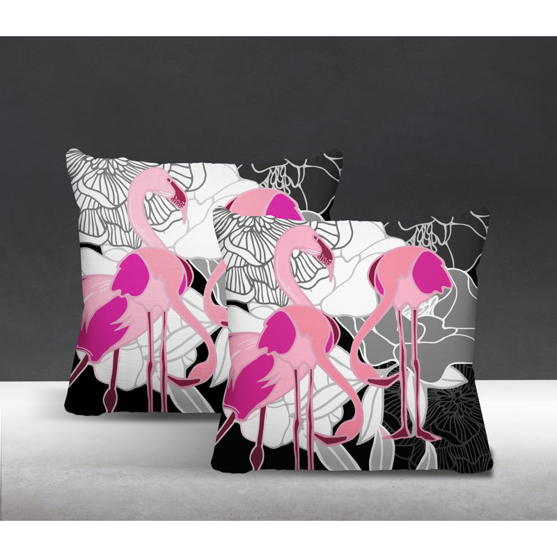 Outdoor Reversible Throw Pillow, 15W" x 15H", Black/Pink