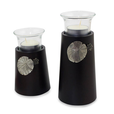 Ensemble de 2 bougies chauffe-plat en bois et en étain