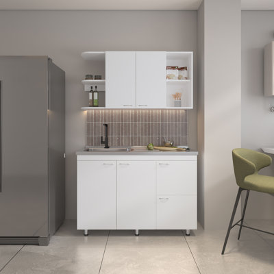 Byron 47" Utility Sink Base & Wall Cabinet Set — 6-Door Ready-to-Assemble Kitchen & Laundry Storage