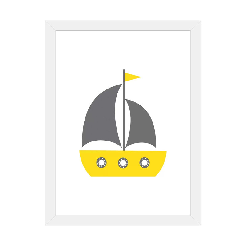 Yellow Boat Nordic Design - impression d'art graphique, H 32 po x l 24 po x P 1 po, Papier encadré blanc, Blanc