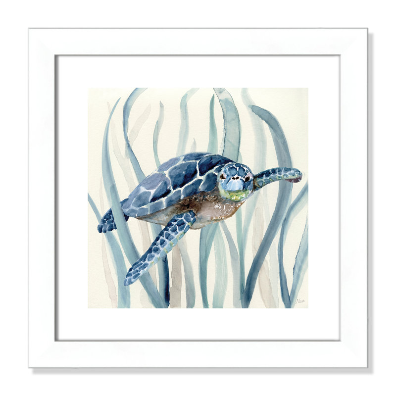 Avynlee «Turtle in Seagrass I», reproduction de peinture à l'aquarelle encadrée, H 18,5 po x l 18,5 po x P 1,25 po, Blanc mat